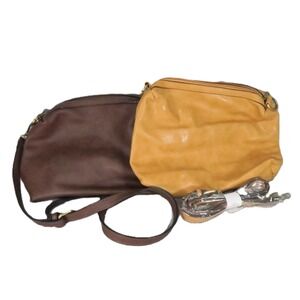 Joy Susan Vegan Leather Crossbody Bag Brown Mustard Yellow Clutch Pouch Lot of 2